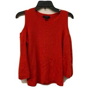 Ann Taylor Womens Red Cashmere Ribbed Cold Shoulder Pullover Sweater